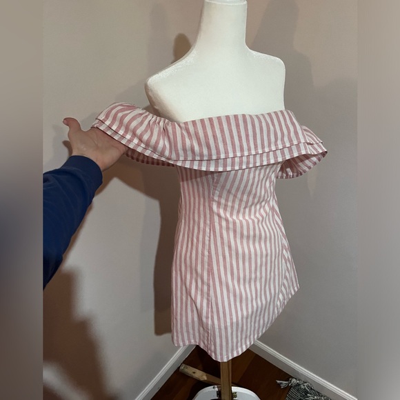 Lulus off the shoulder pink stripe mini dress - Picture 6 of 9